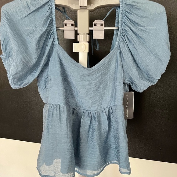 💙 Melrose and Market Blue Smocked Peplum Blouse – Size Small 💙 NWT | 2-Tie Bac - Picture 11 of 12